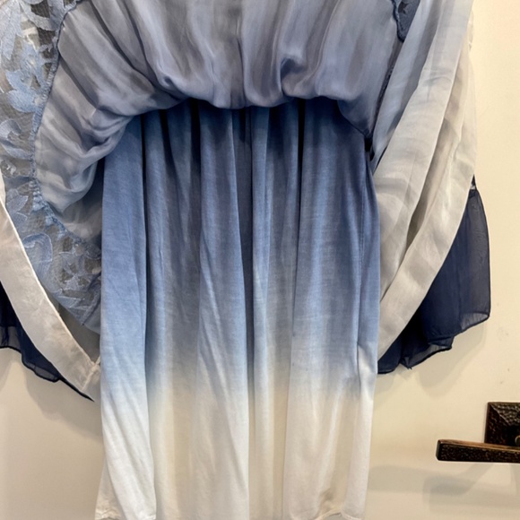 M Made in Italy lined Silk Blend Blue/White Pullover Blouse w/Bell Sleeves-L - Picture 5 of 6